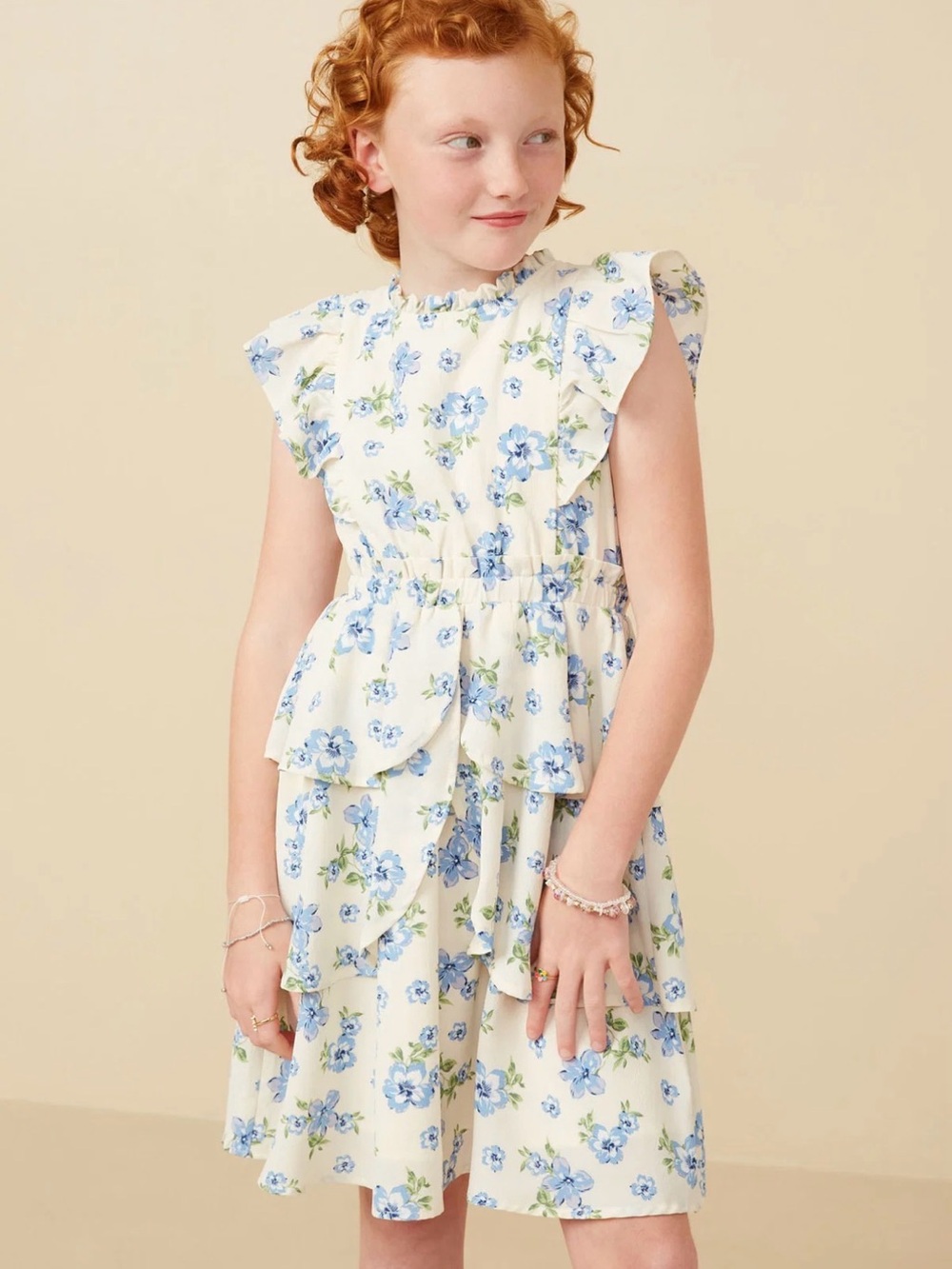 Hayden Girls Textured Romantic Floral Split Tiered Dress XL Ruffles